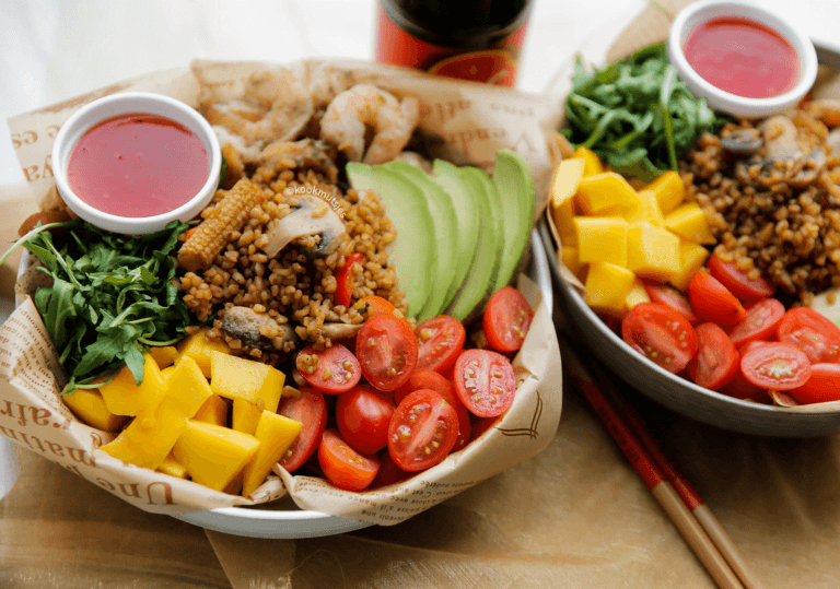 Bulgur bowl met garnalen