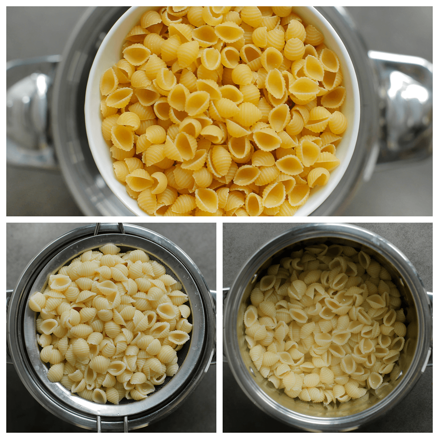 Conchiglie gaar koken in een pan met water