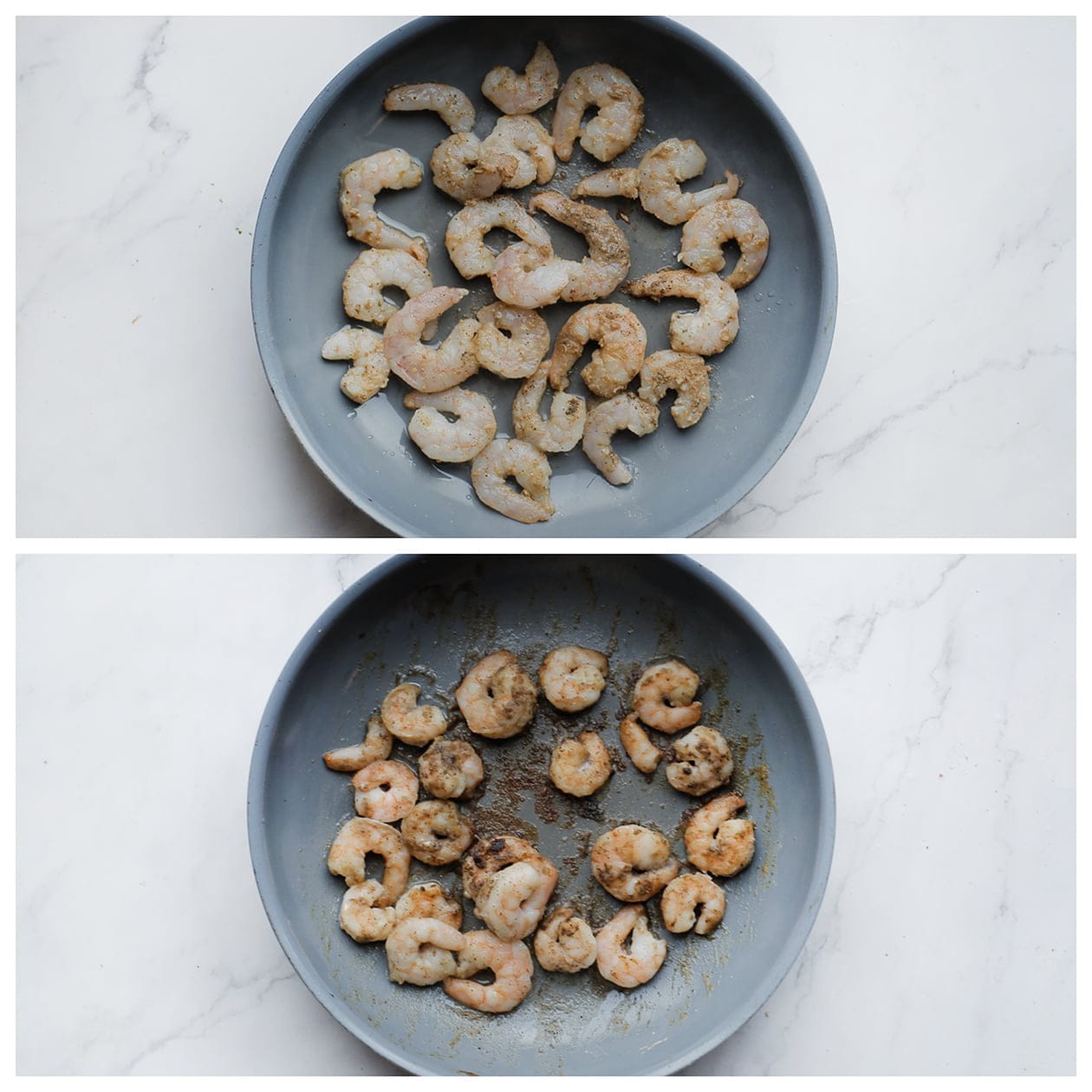 Garnalen gaar bakken in een koekenpan