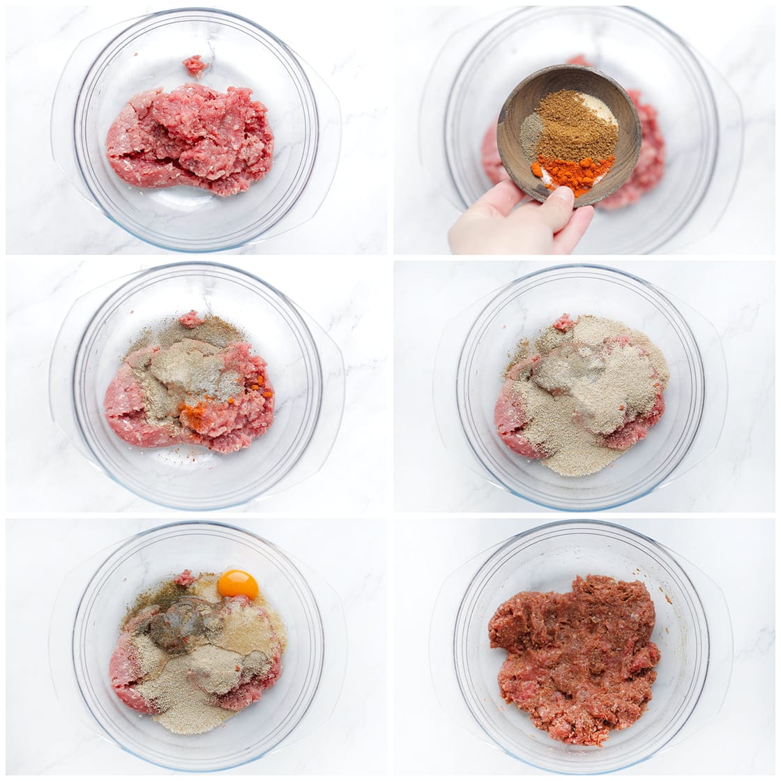 Gehakt mengen met kruiden, paneermeel en ei tot een geheel
