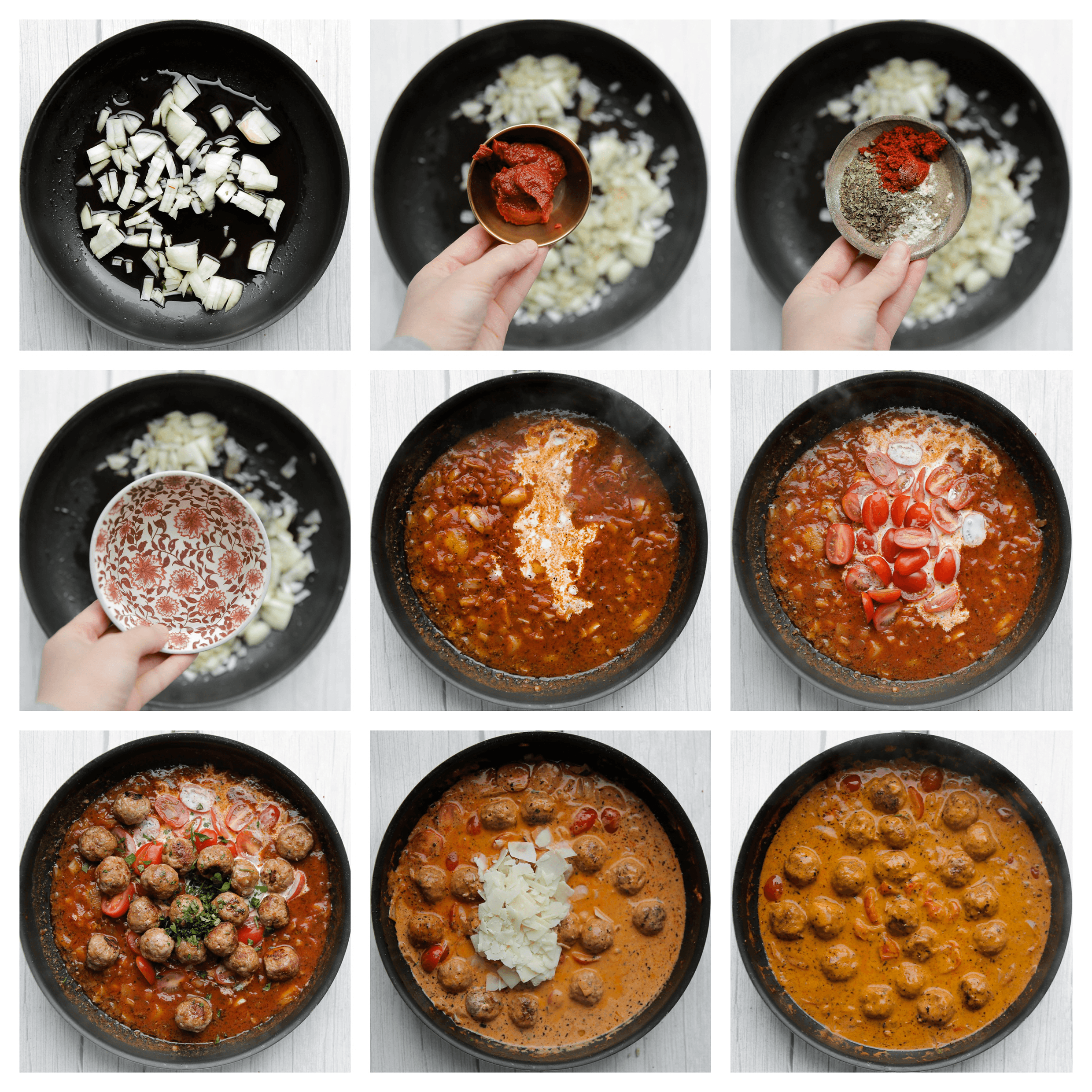 Gehaktballen bakken en dan koken in saus