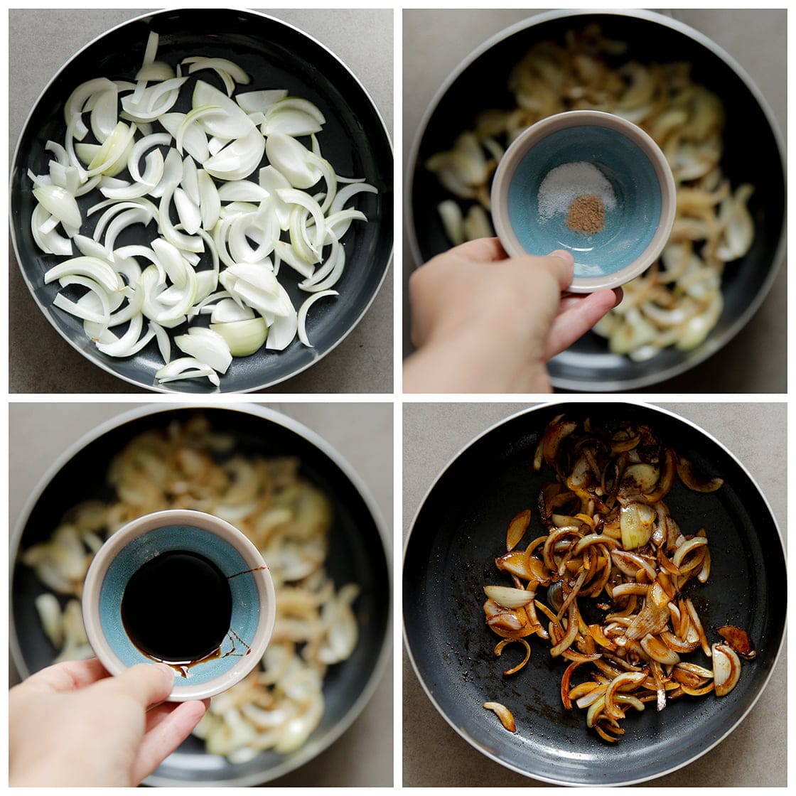 Gele ui karameliseren met kaneel