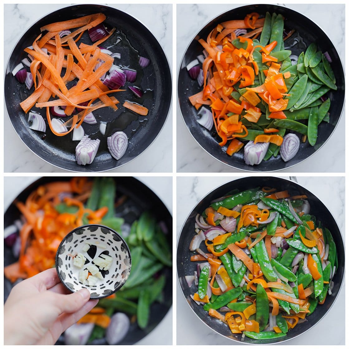 Groenten bakken voor de noedels met gehaktballen