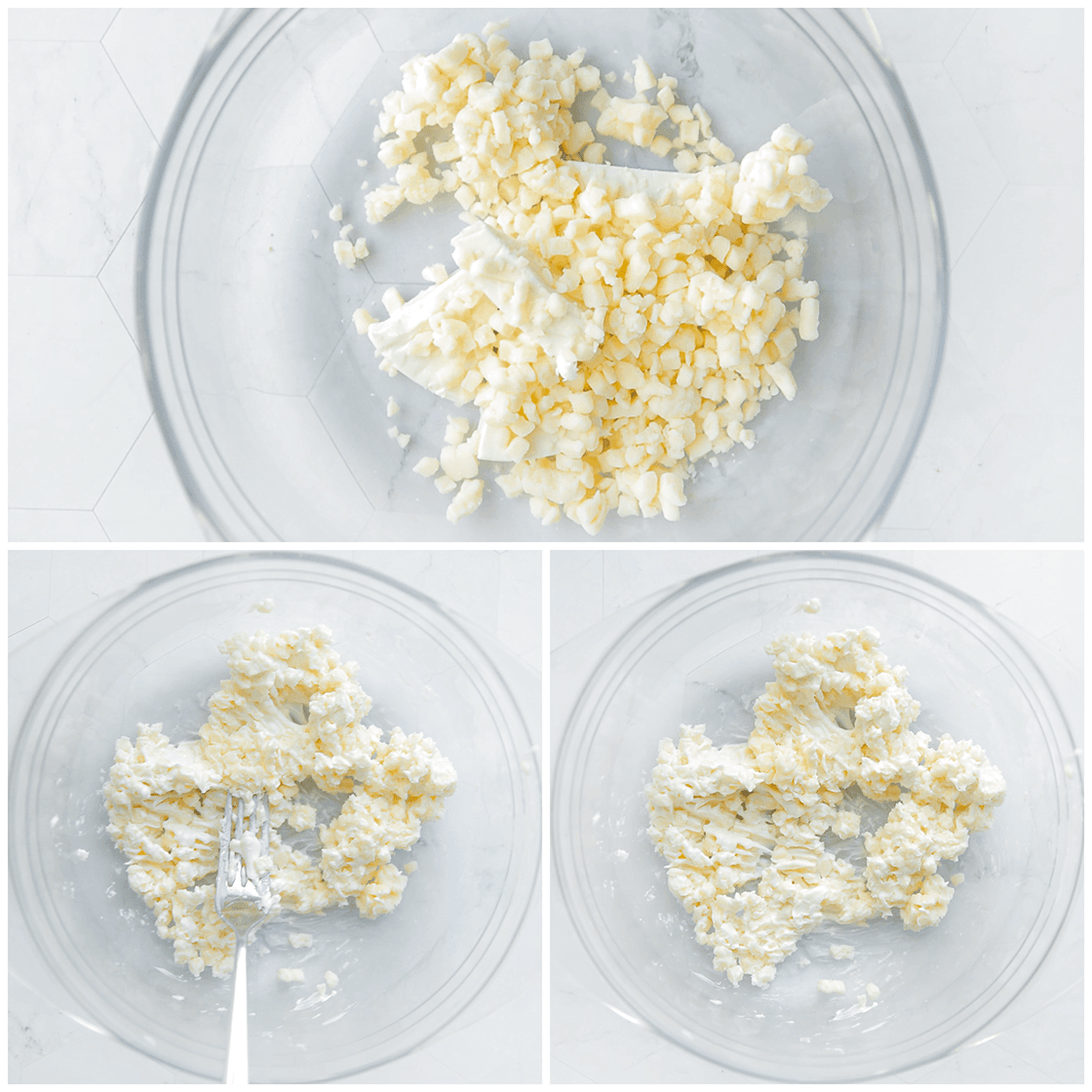 Kaasmengsel mengen met een vork