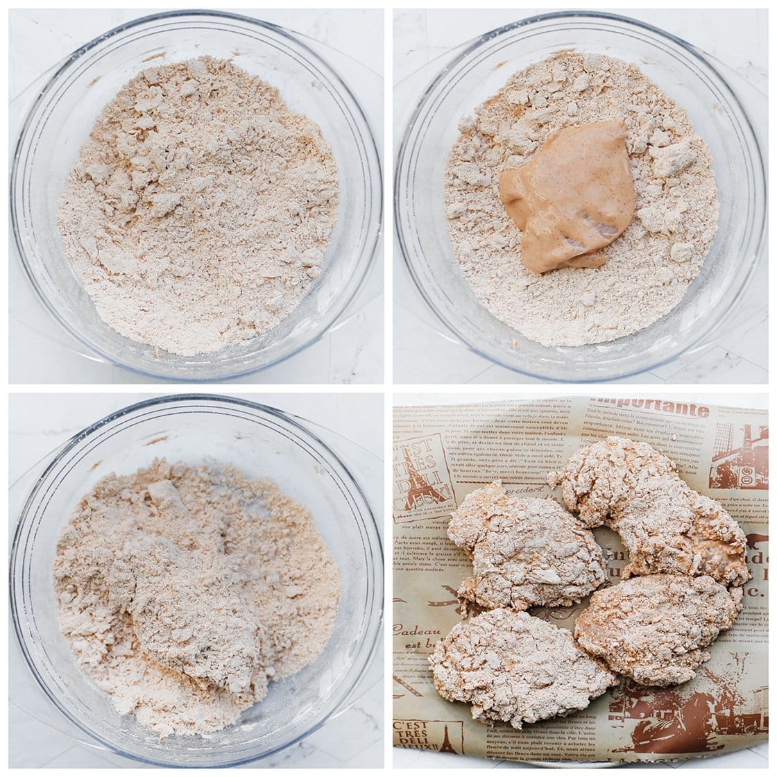 Kip door het kruimelig deeg halen