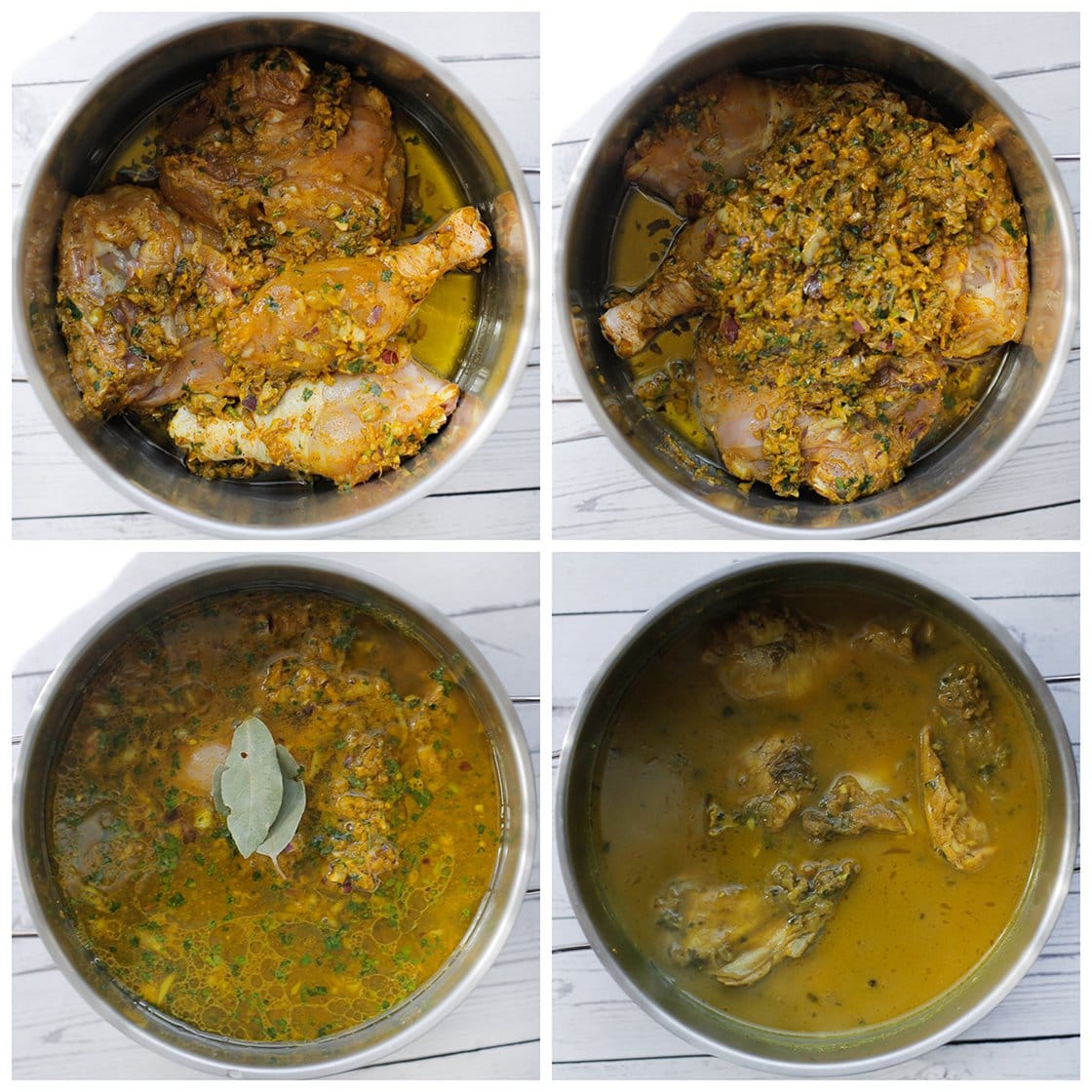 Kip koken in water met het groentemengsel en laurierblaadjes