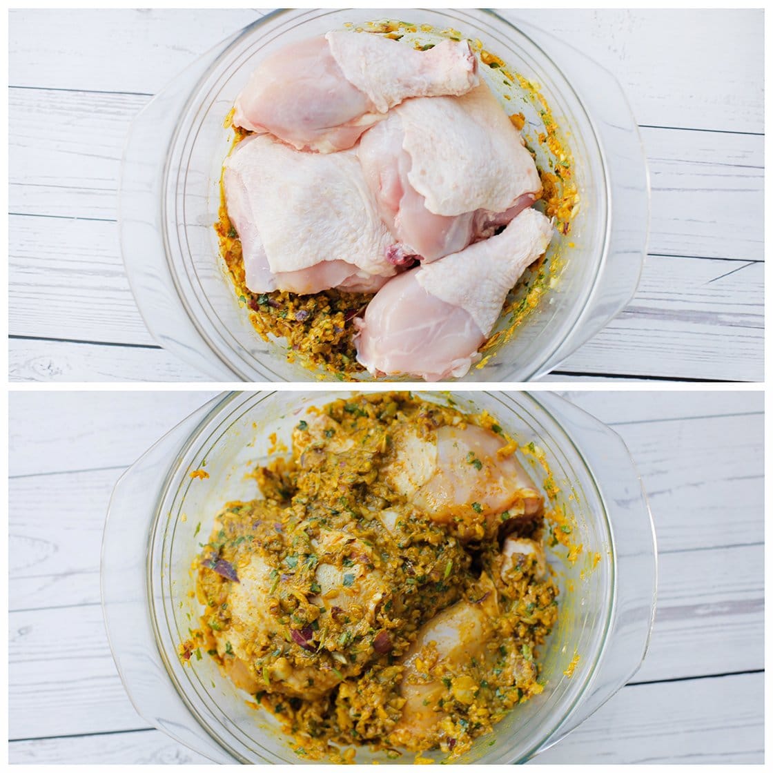 Kip mengen met het groentemengsel in een diepe kom