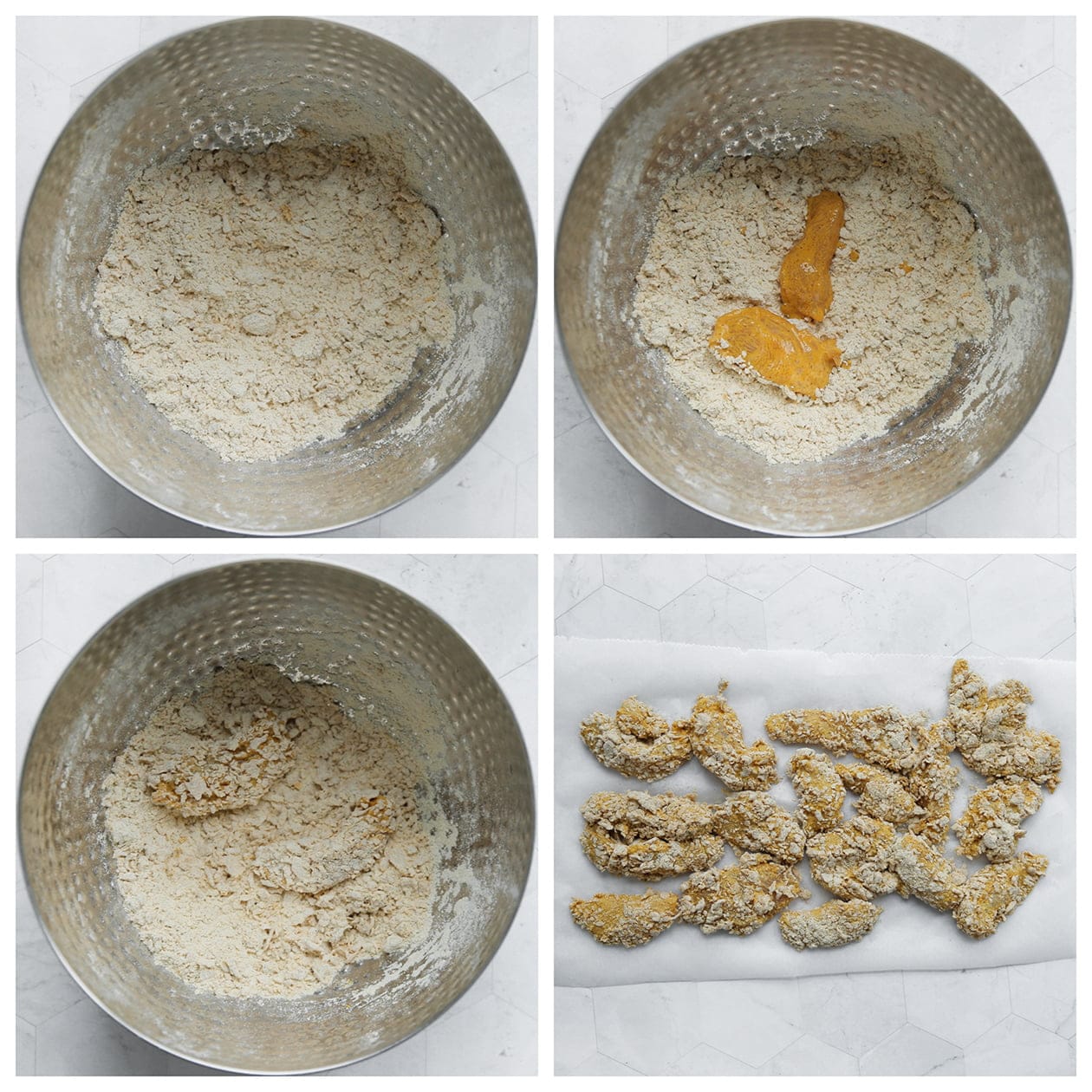 Kipstukjes door het bloemmengsel halen