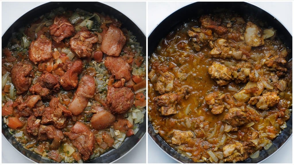 Voeg de kip toe en kook, afgedekt, 10-12 minuten.