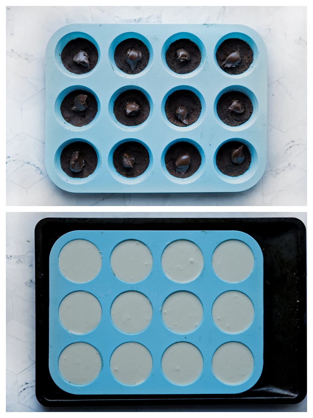 Koekjesdeeg vullen met nutella en cheesecakebeslag