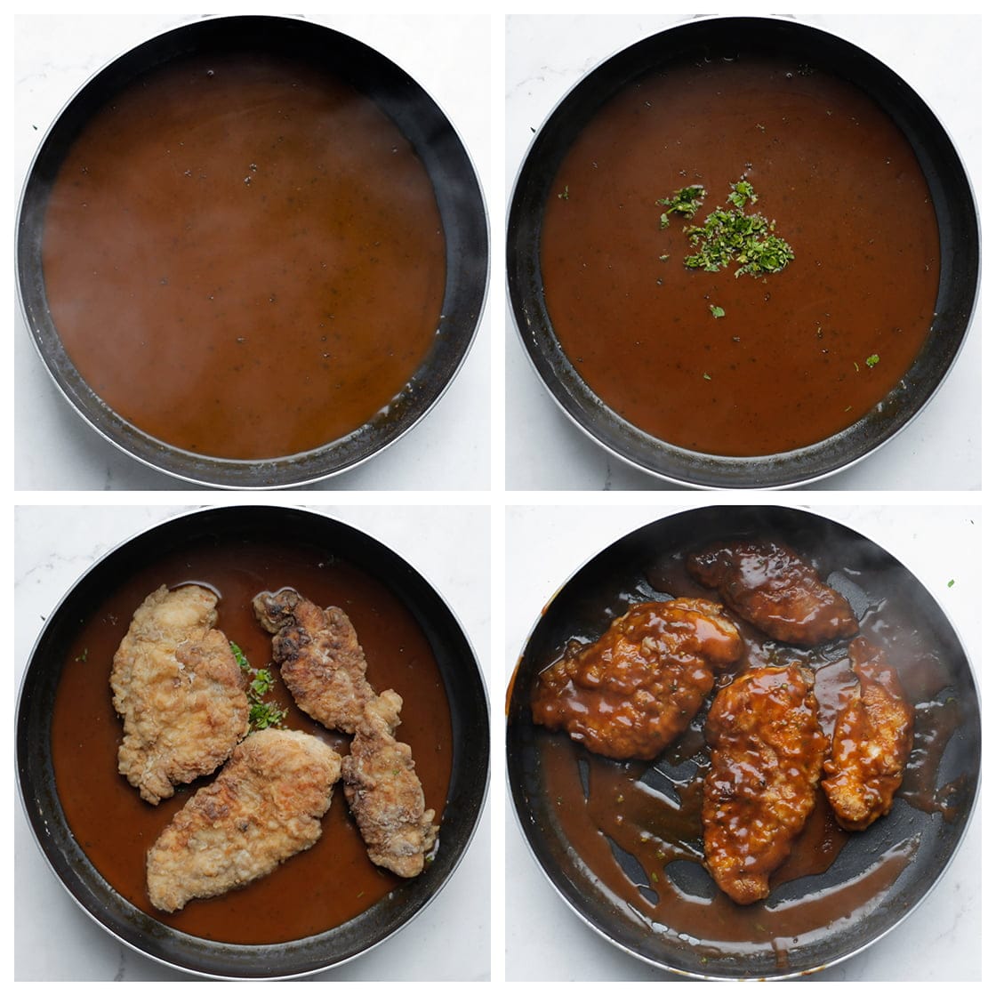 Krokante kipfilet bakken in saus