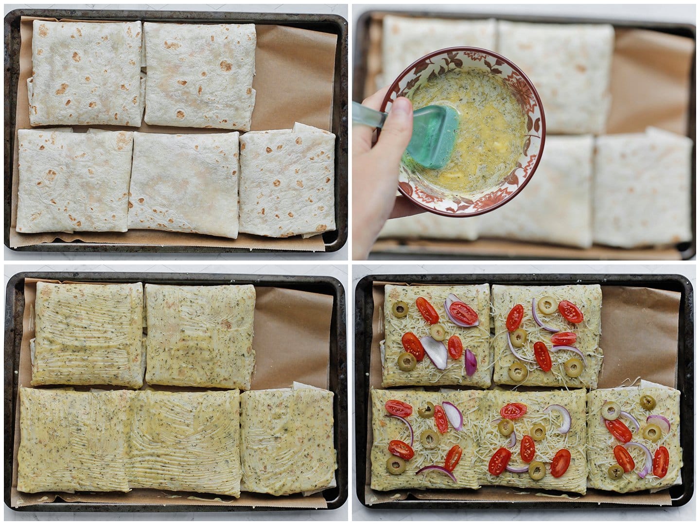 Pakketjes insmeren met kruidenboter en garneren