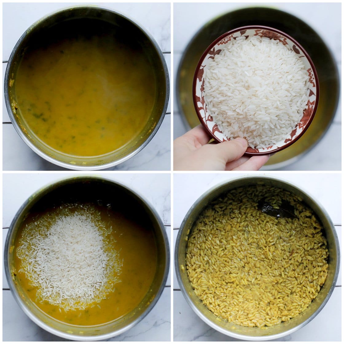 Rijst gaar koken in jus