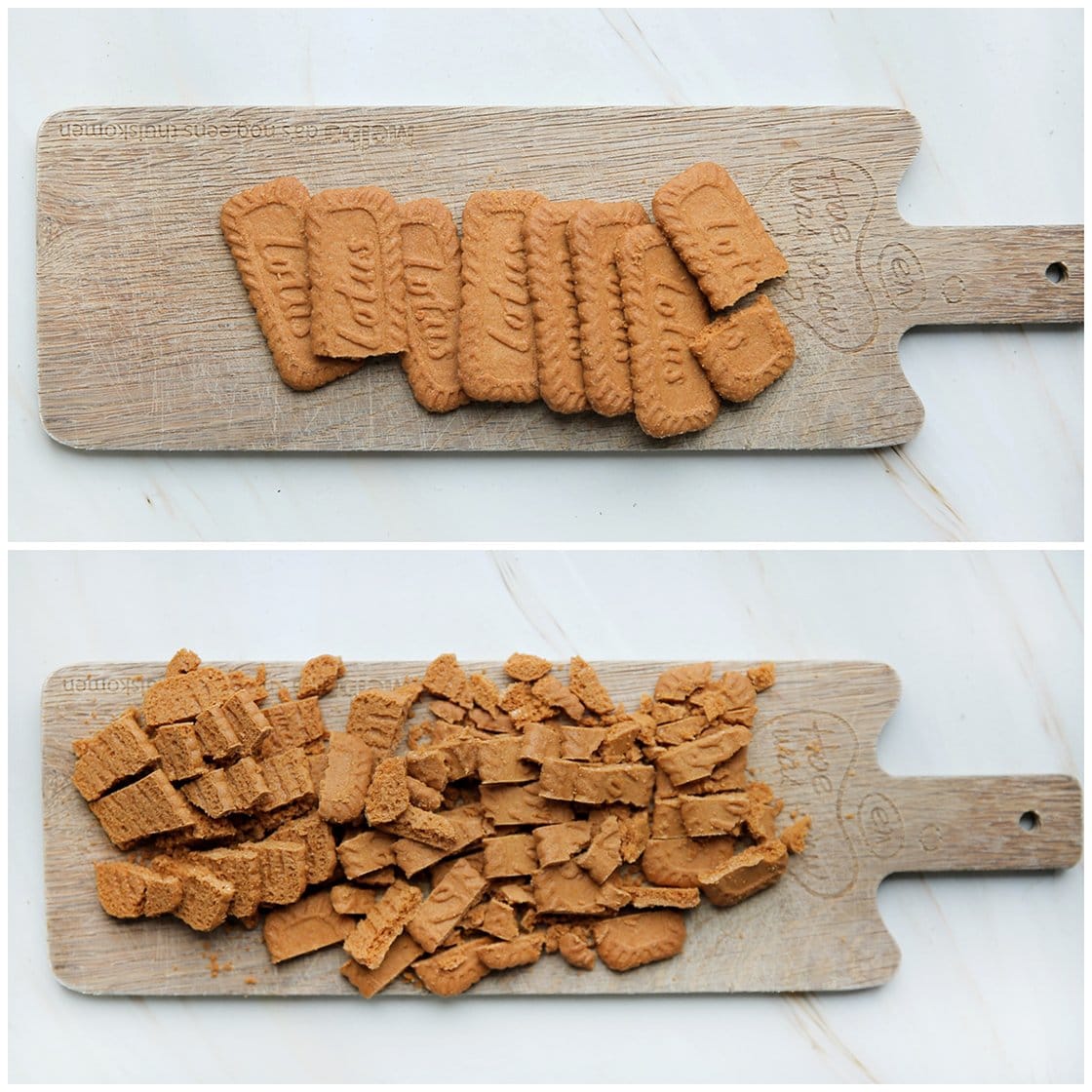 Speculoos koek in stukken hakken