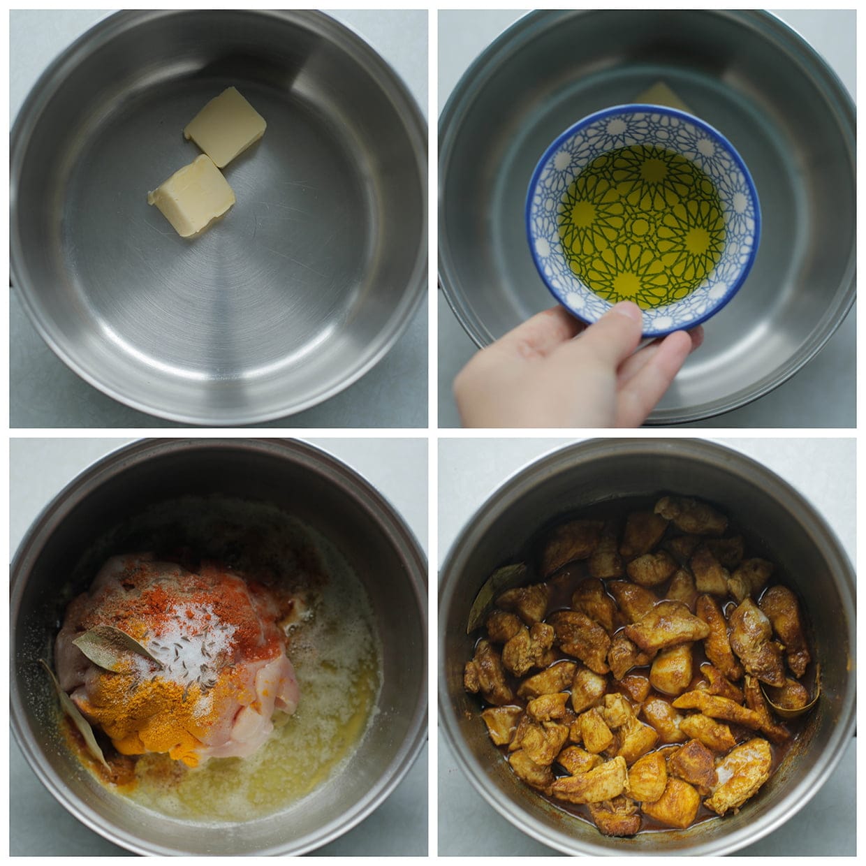 kipstukjes bakken in een pan met olijfolie