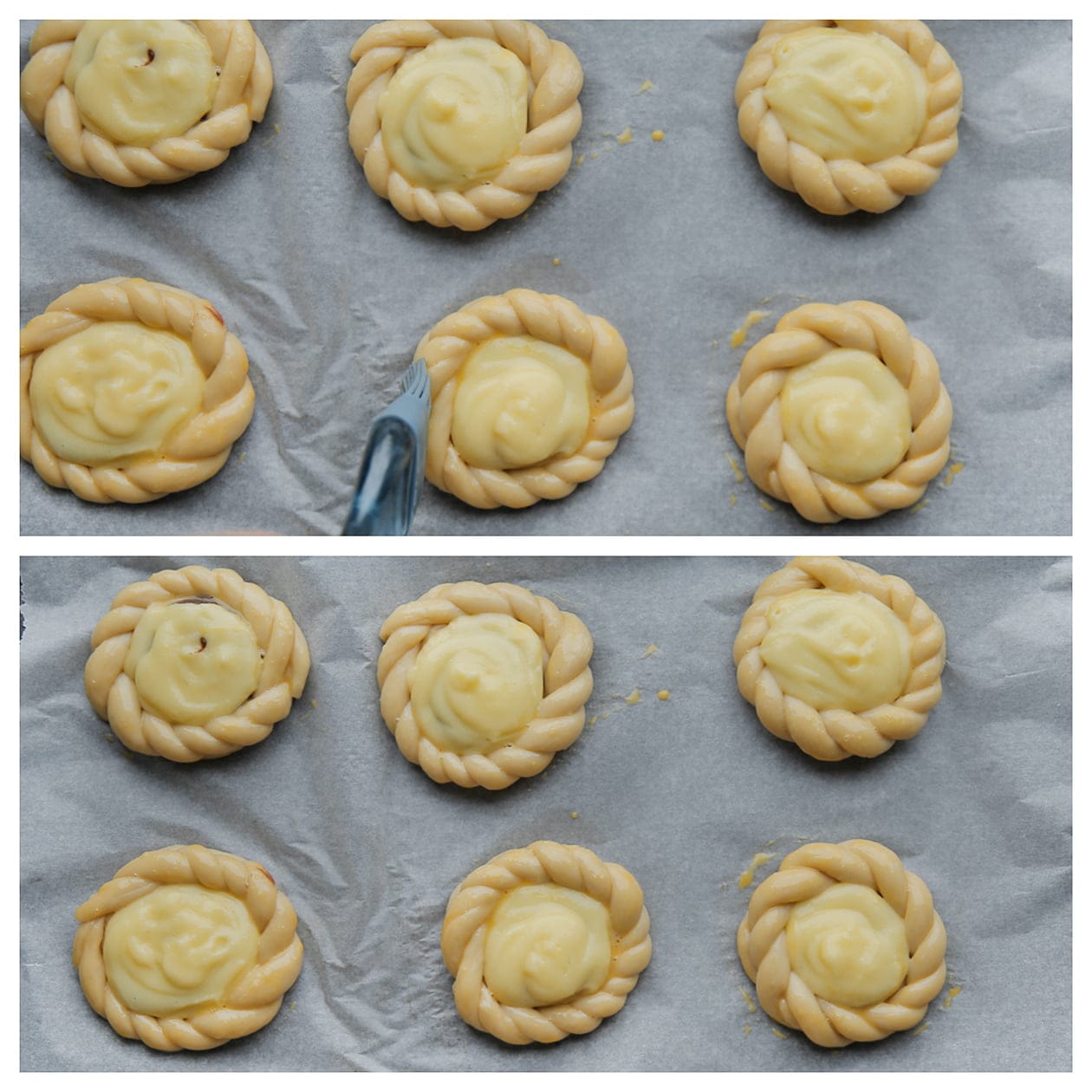 Broodjes bestrijken met eigeel