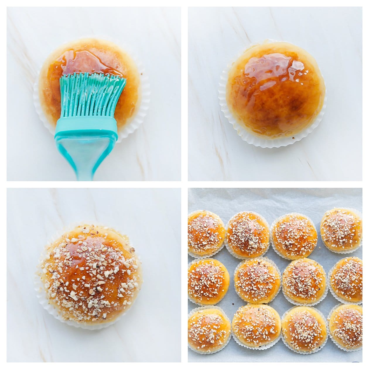 Broodjes garneren met honing en noten