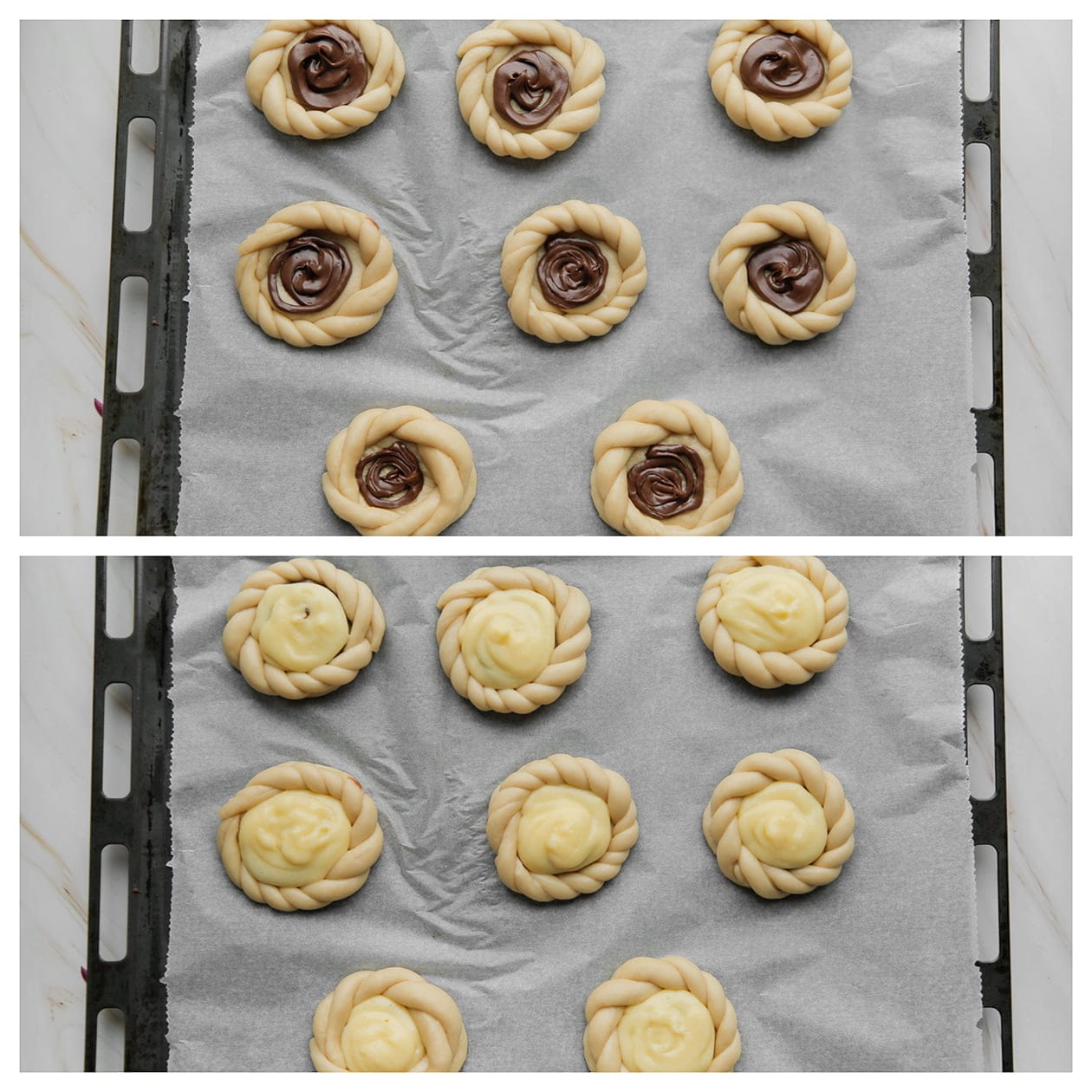 Broodjes vullen met nutella en gele room