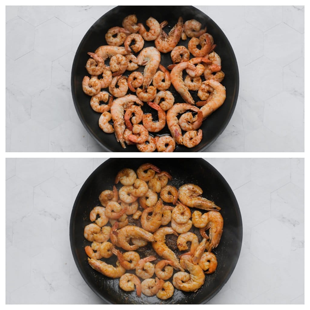 Bak de garnalen in een koekenpan op middelhoog vuur. Leg apart.