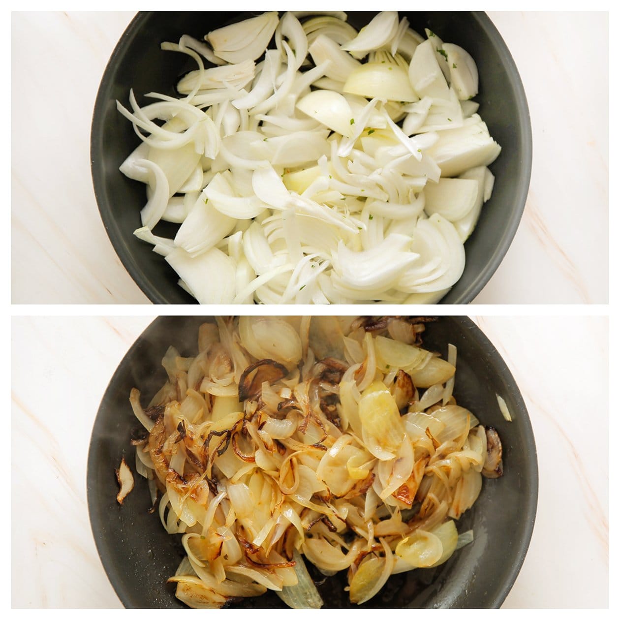 Gele ui bakken tot het karameliseert