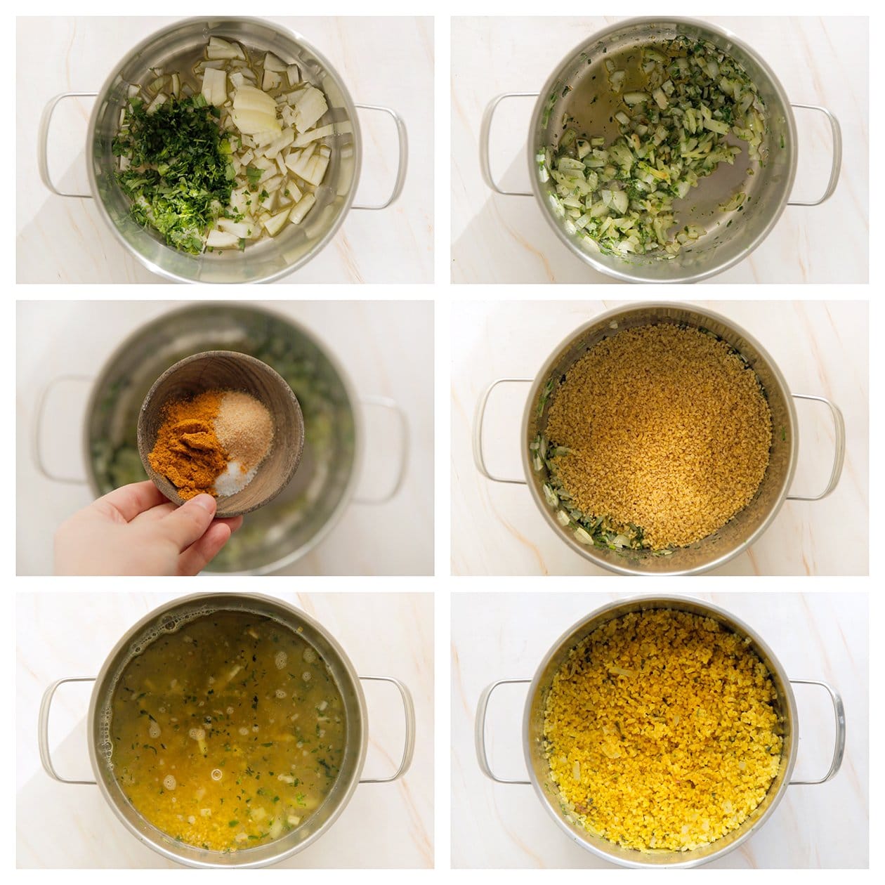 Groenten bakken met kruiden en koken met bulgur