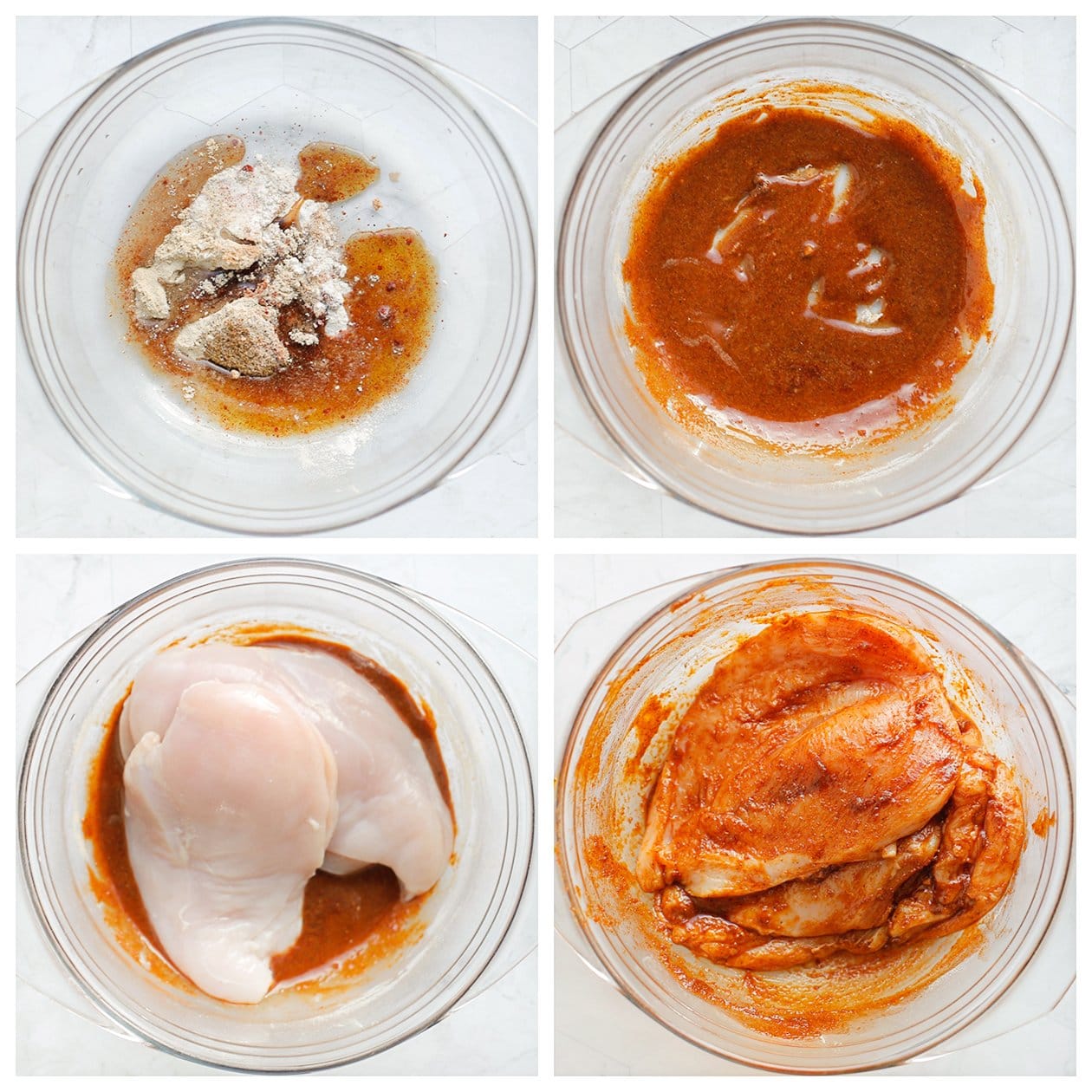 Kipfilet marineren in een diepe kom