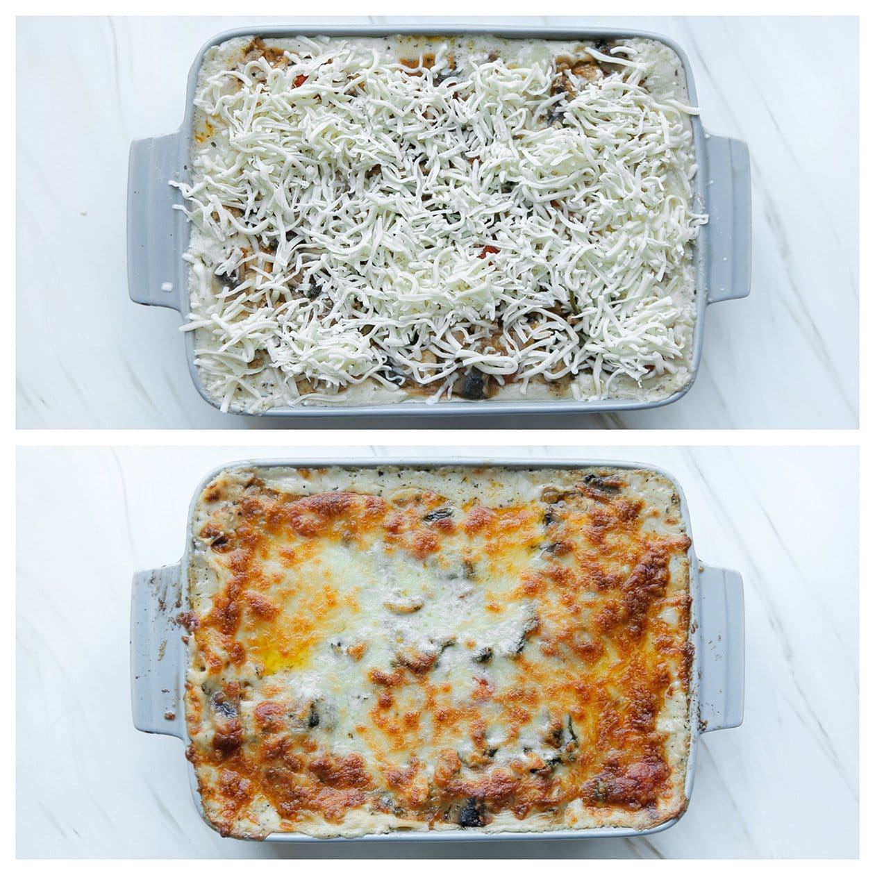 Kiplasagne bakken in de oven