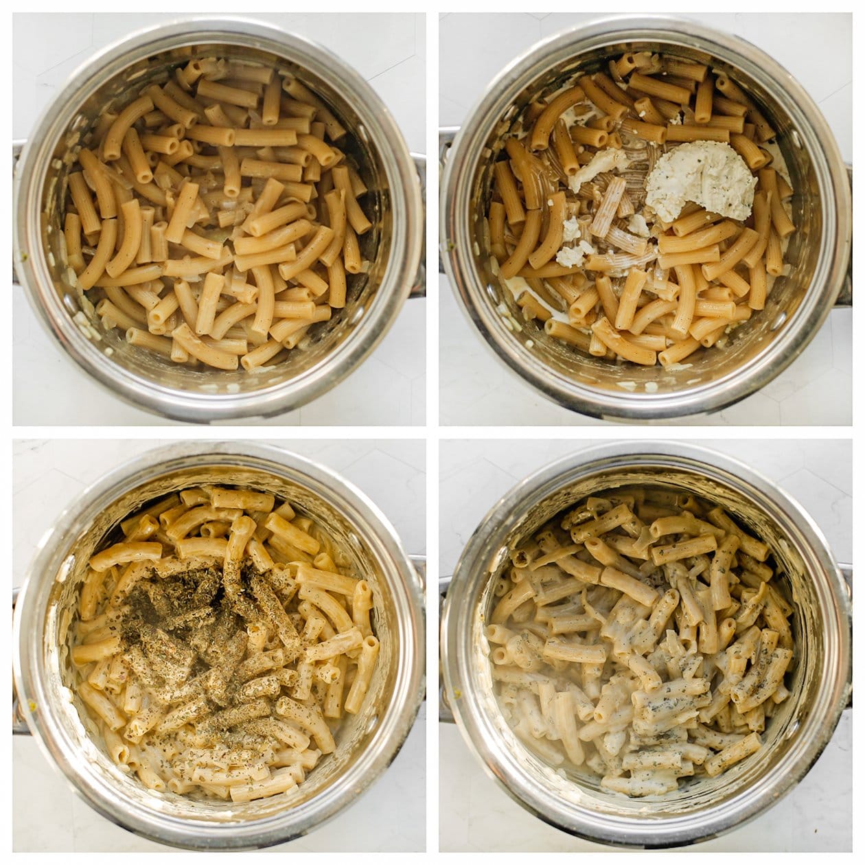 Pasta koken met slagroom, roomkaas en basilicum