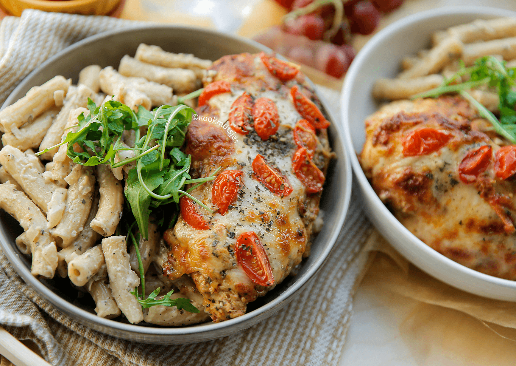 Gevulde kip met pasta