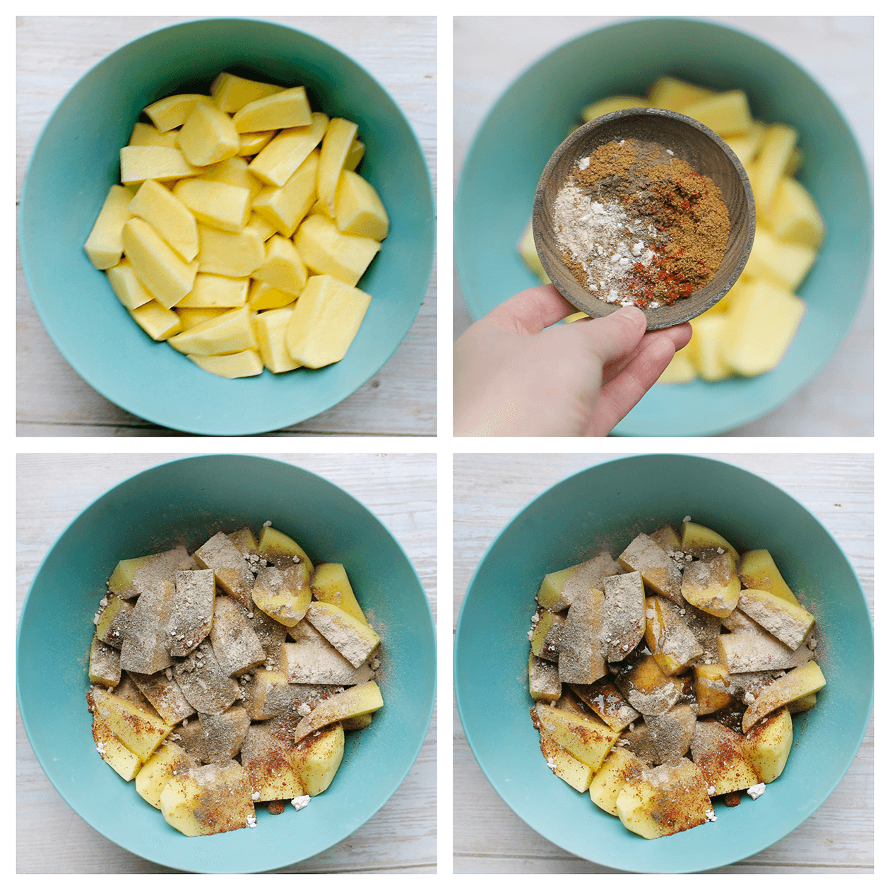 Aardappels mengen met kruiden en olie