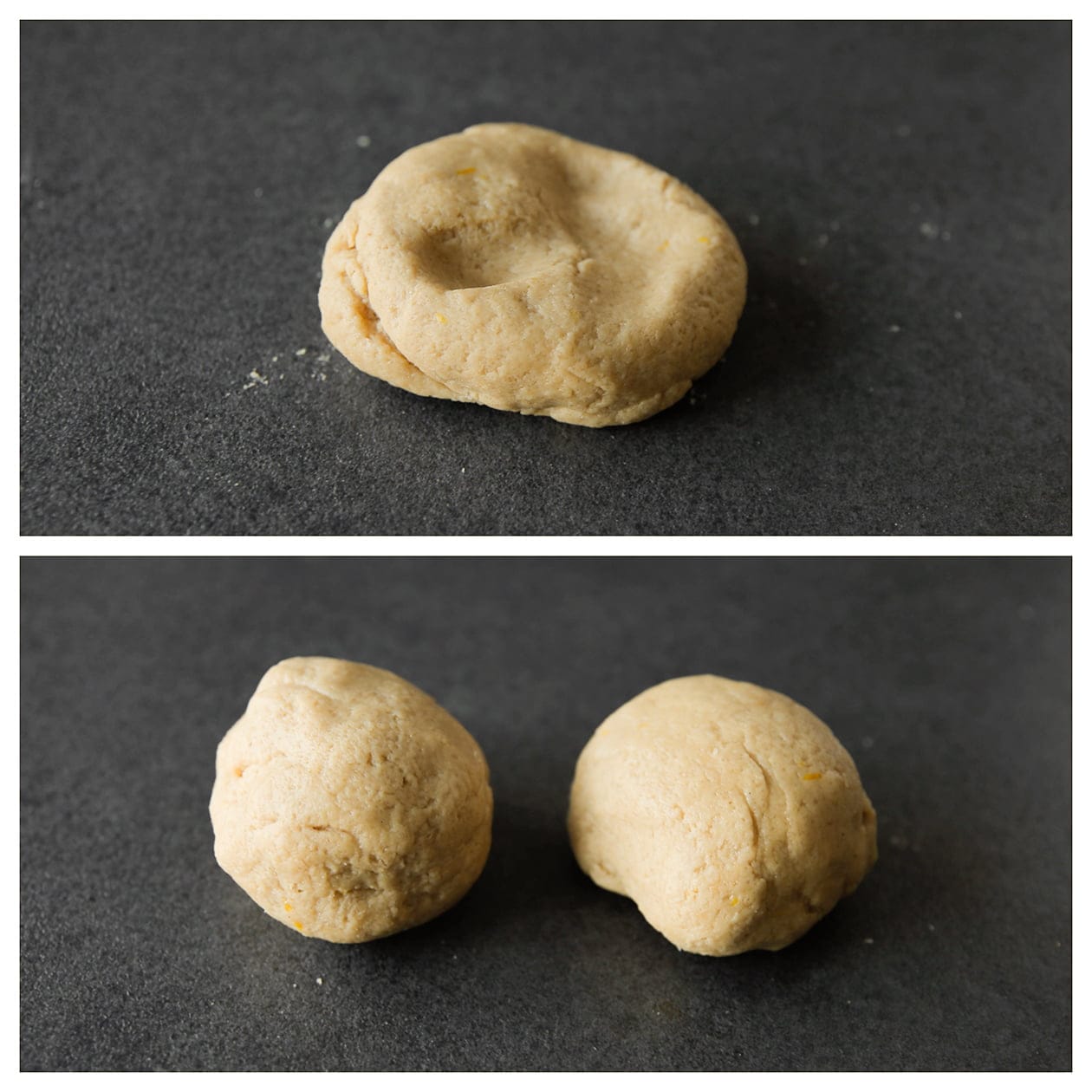 Deeg voor de oranjekoek verdelen door twee stukken