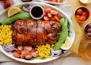 Sticky kip gevuld met aardappels (zonder bot)