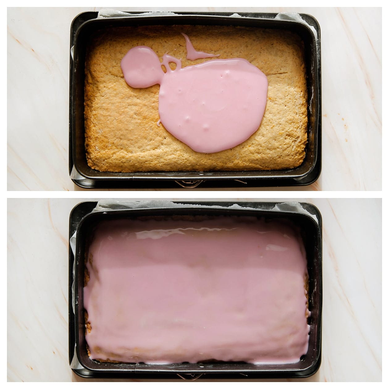 Glazuur uitsmeren over de oranjekoek