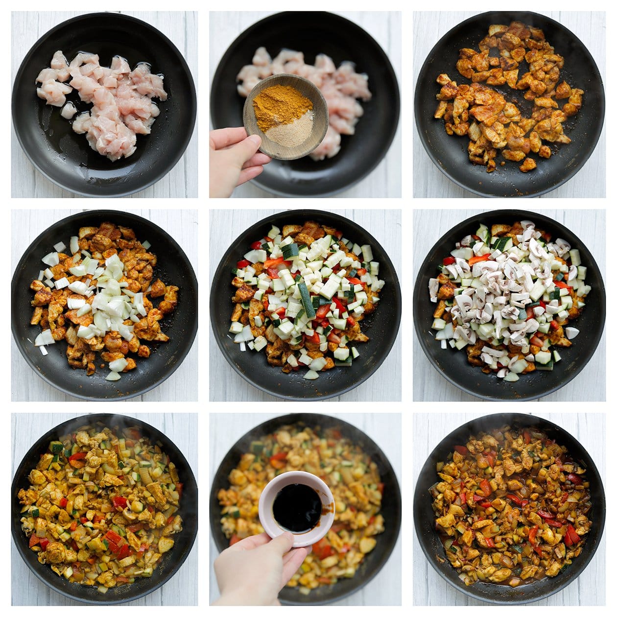 Kip gaar bakken met kruiden, groenten en ketjap manis