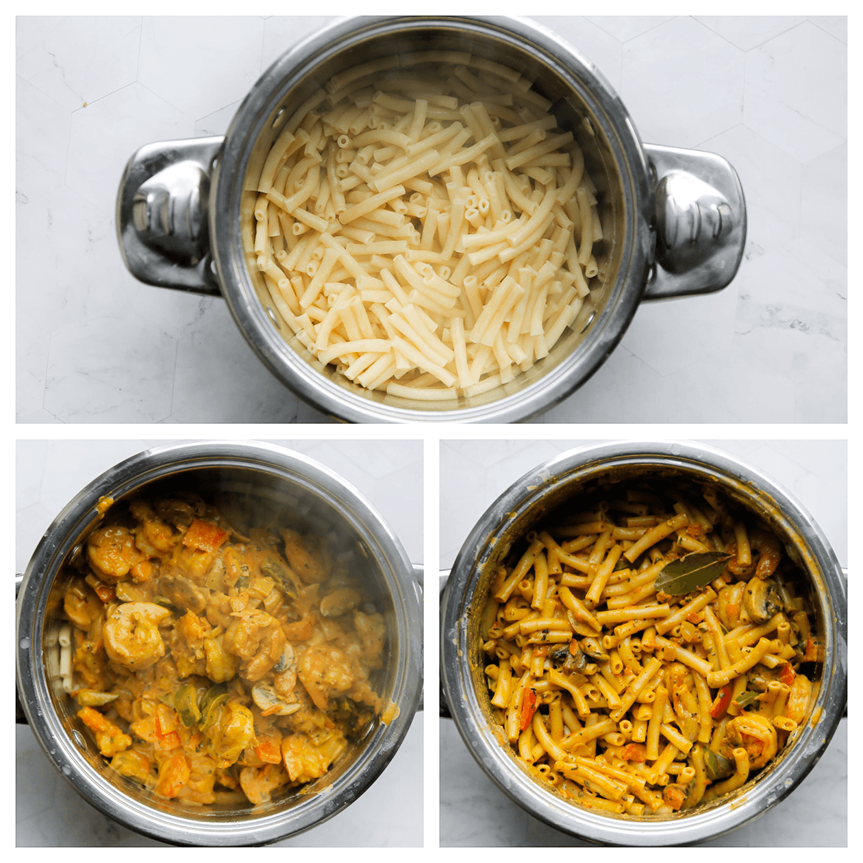 Macaroni mengen met het garnaalmengsek