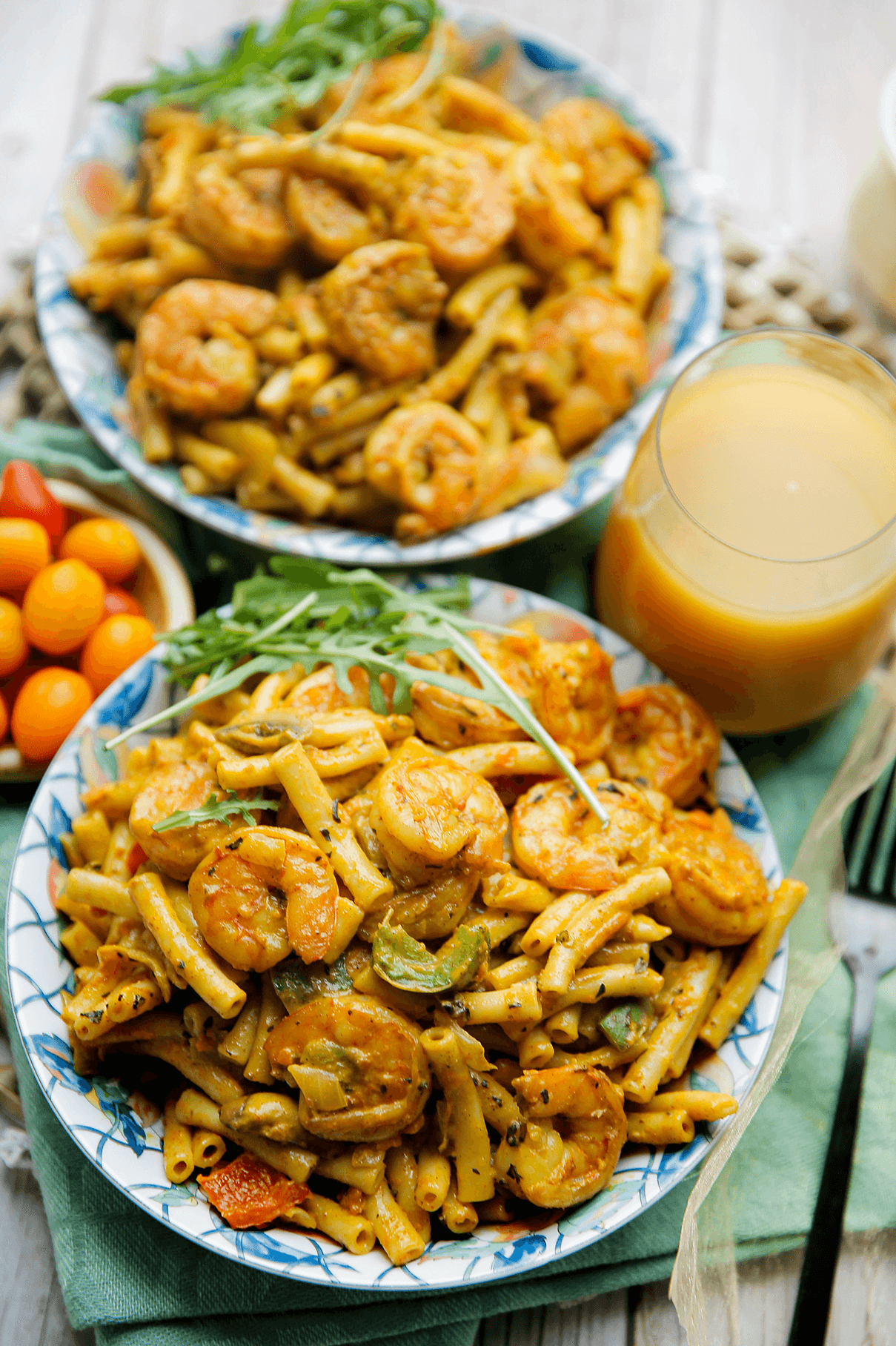 Macaroni met garnalen in kerrie-roomsaus eindresultaat