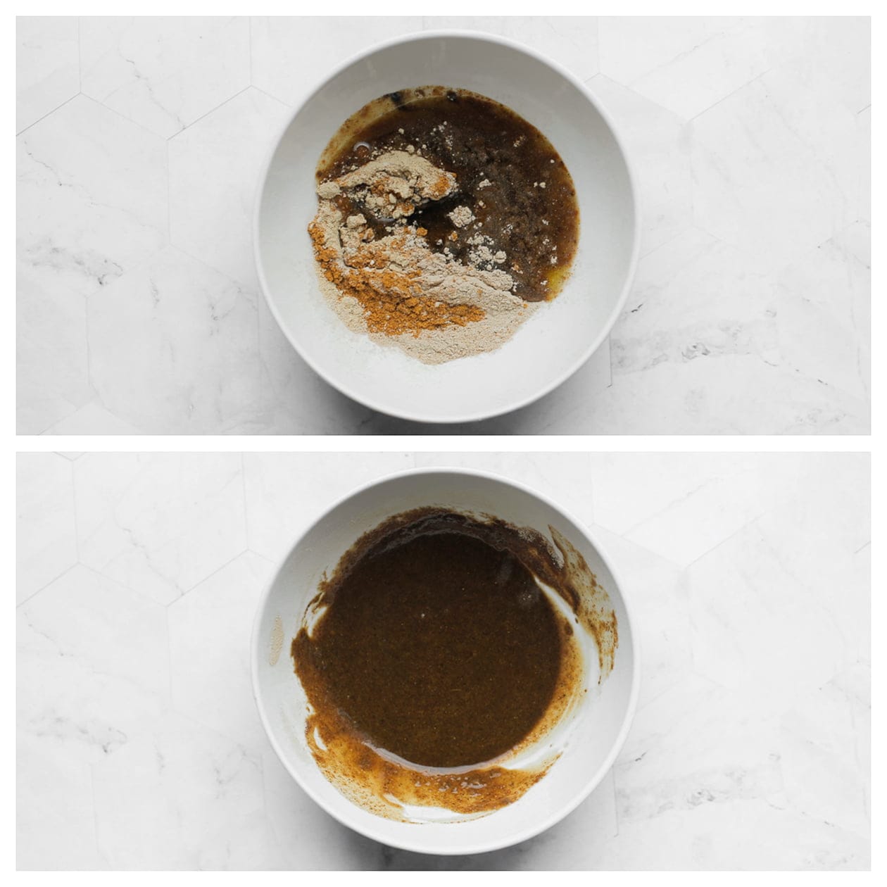 Marinade voor de kip mengen in een diep kommetje