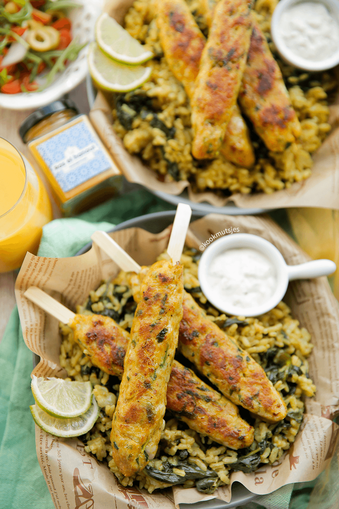 Rijstspinazie met kipspiesjes eindresultaat