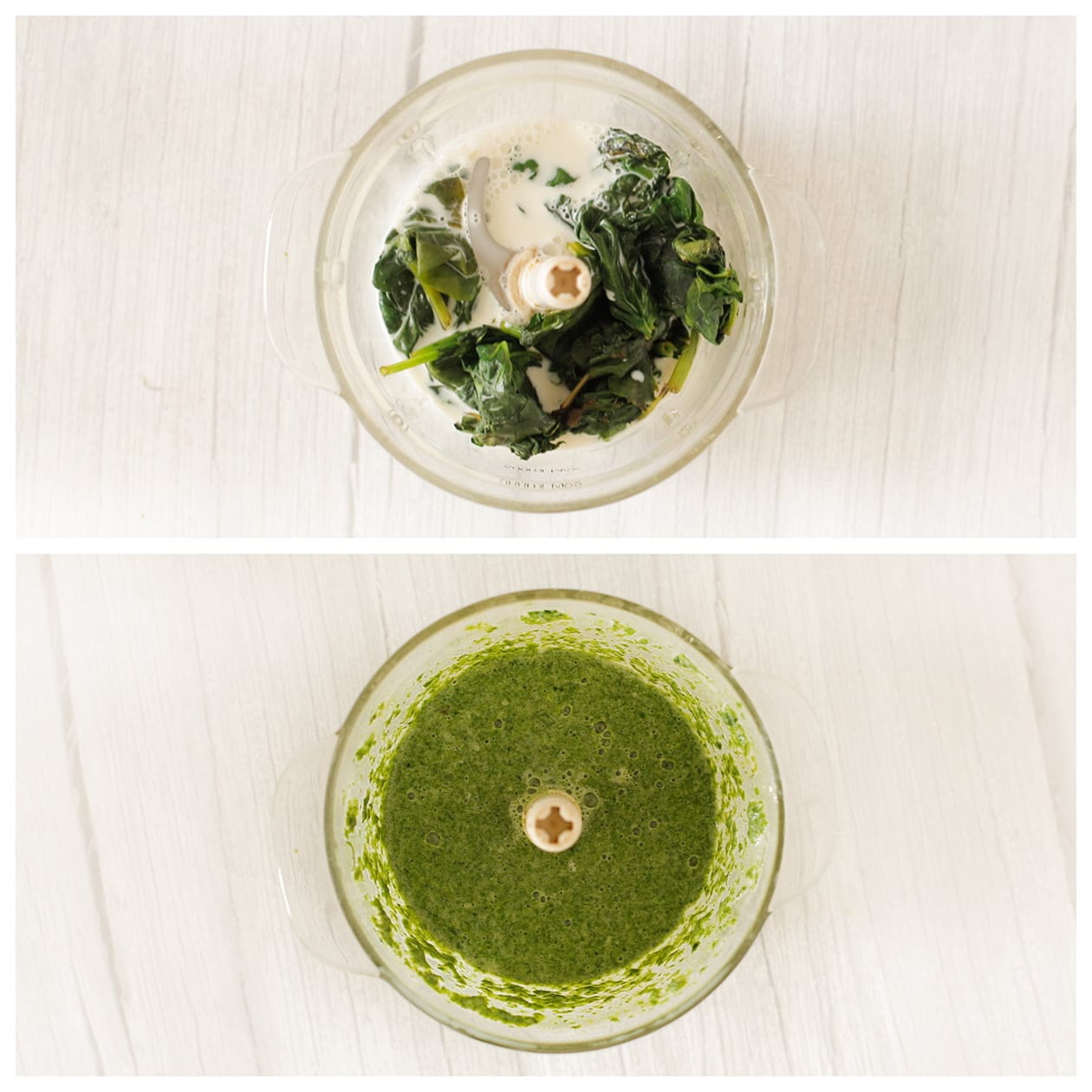 Spinazie samen met de melk fijnmalen in een hakmolen