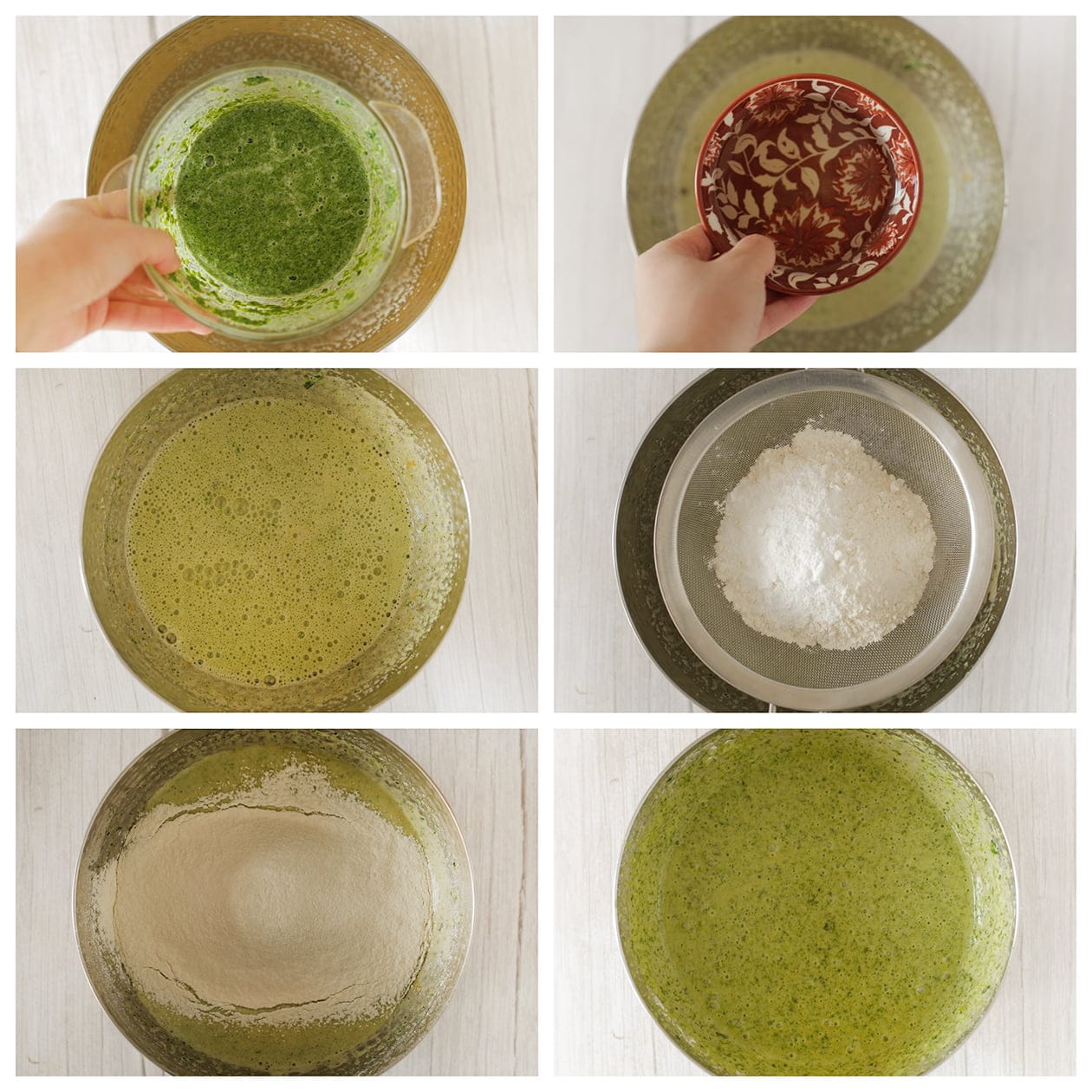 Spinaziemengsel mixen met zonnebloemolie en bloem tot een gladde massa