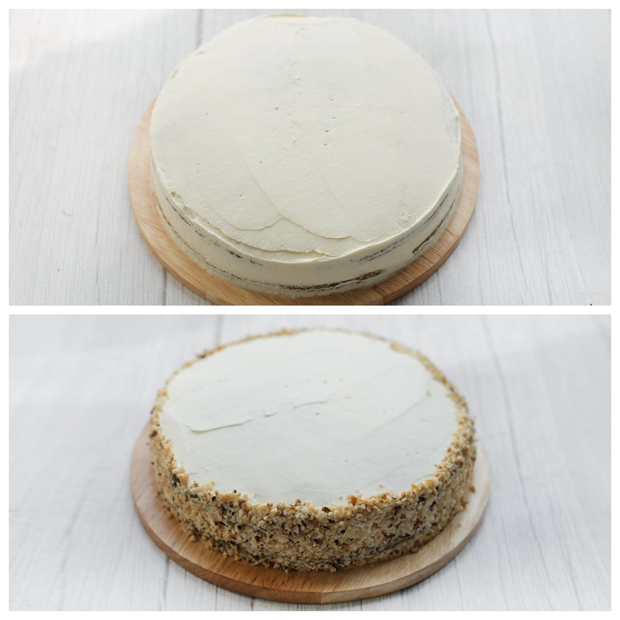 Zijkanten garneren met hazelnoten of nougatine