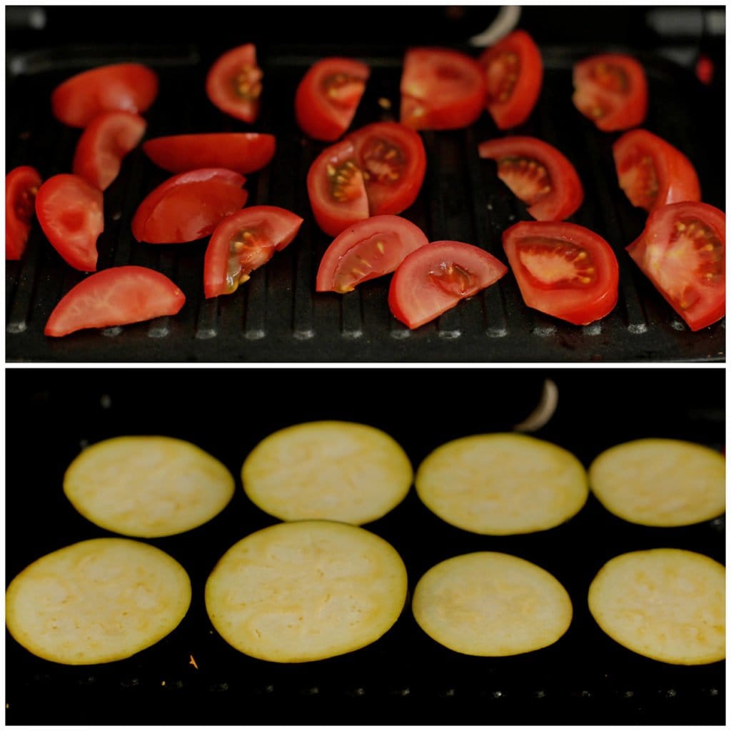 Gril de aubergine en tomaat.