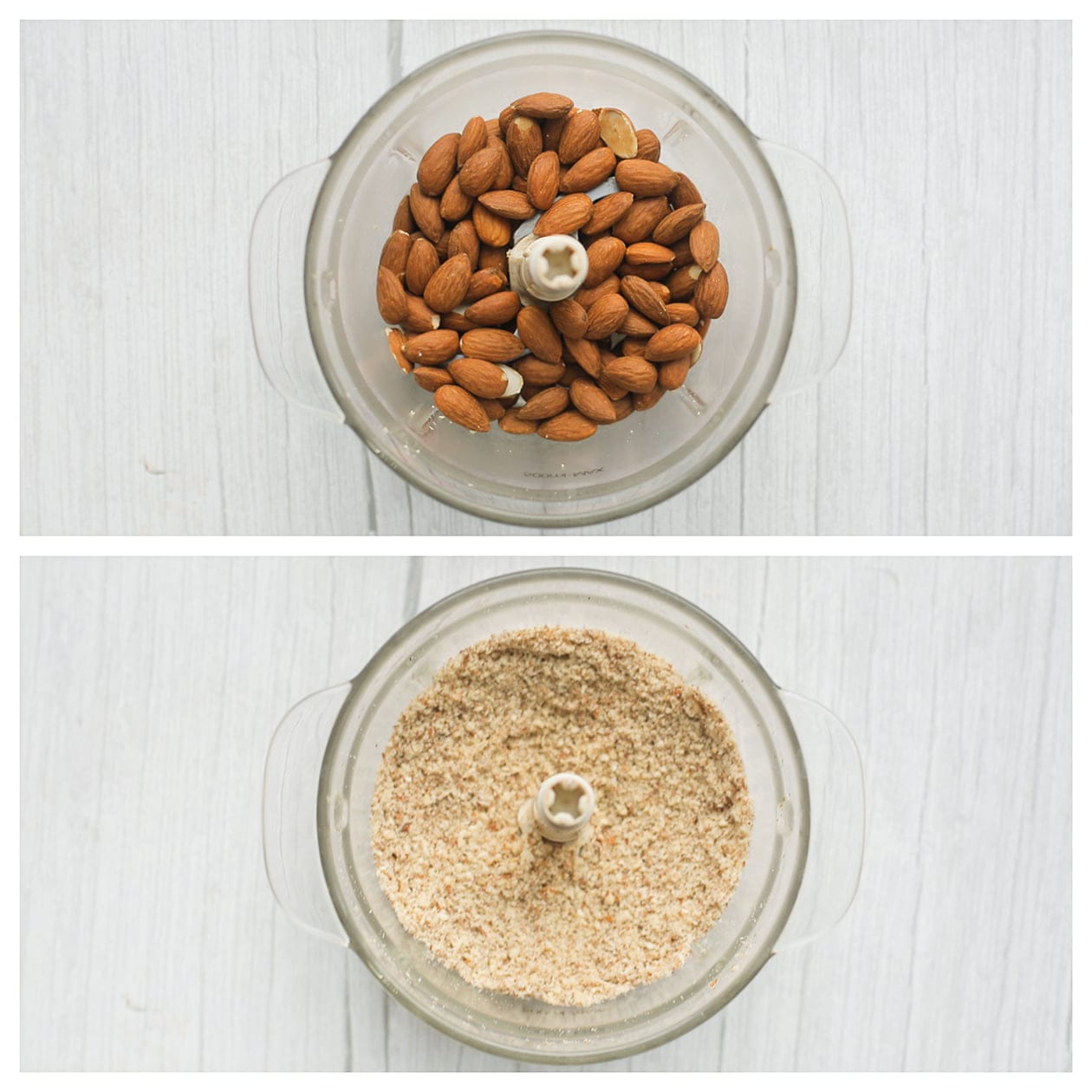 Amandelen fijnmalen in een hakmolen