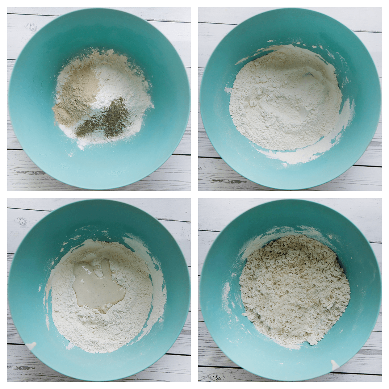 Bloemmix mengen en tot een kruimelige deeg maken