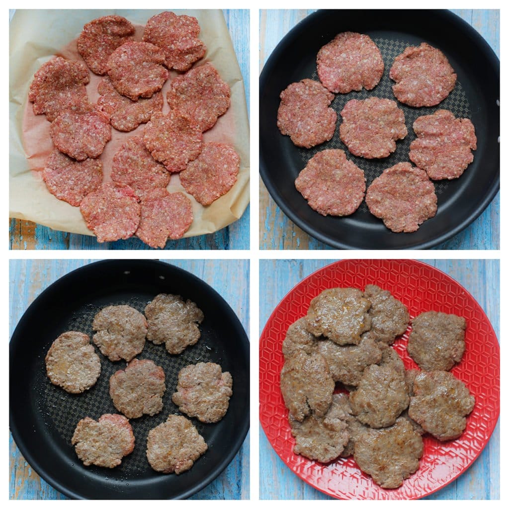 Maak er 12 burgers van. Bak de burgers aan elke kant voor een paar minuten.