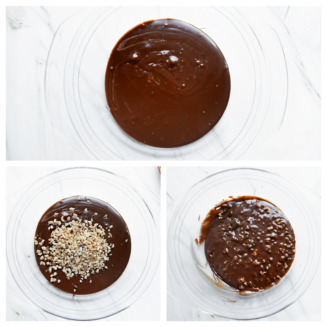 Chocolade mengen met gehakte noten tot een geheel