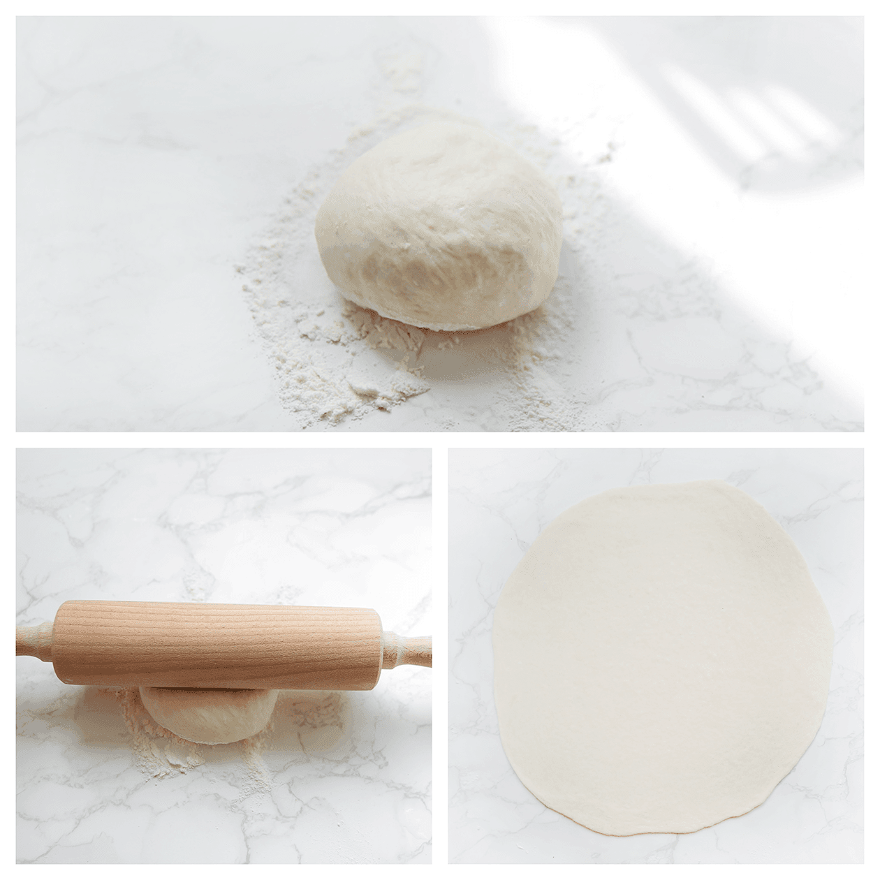 Deeg uitrollen met een deegroller tot een ronde lap deeg