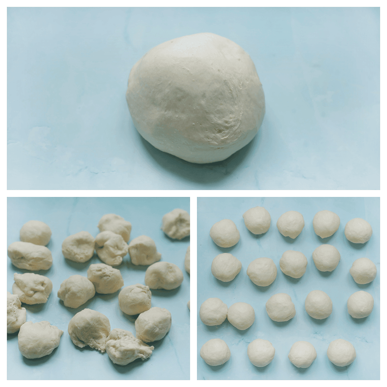 Deeg verdelen in 18 stukken voor de tonijnhapjes