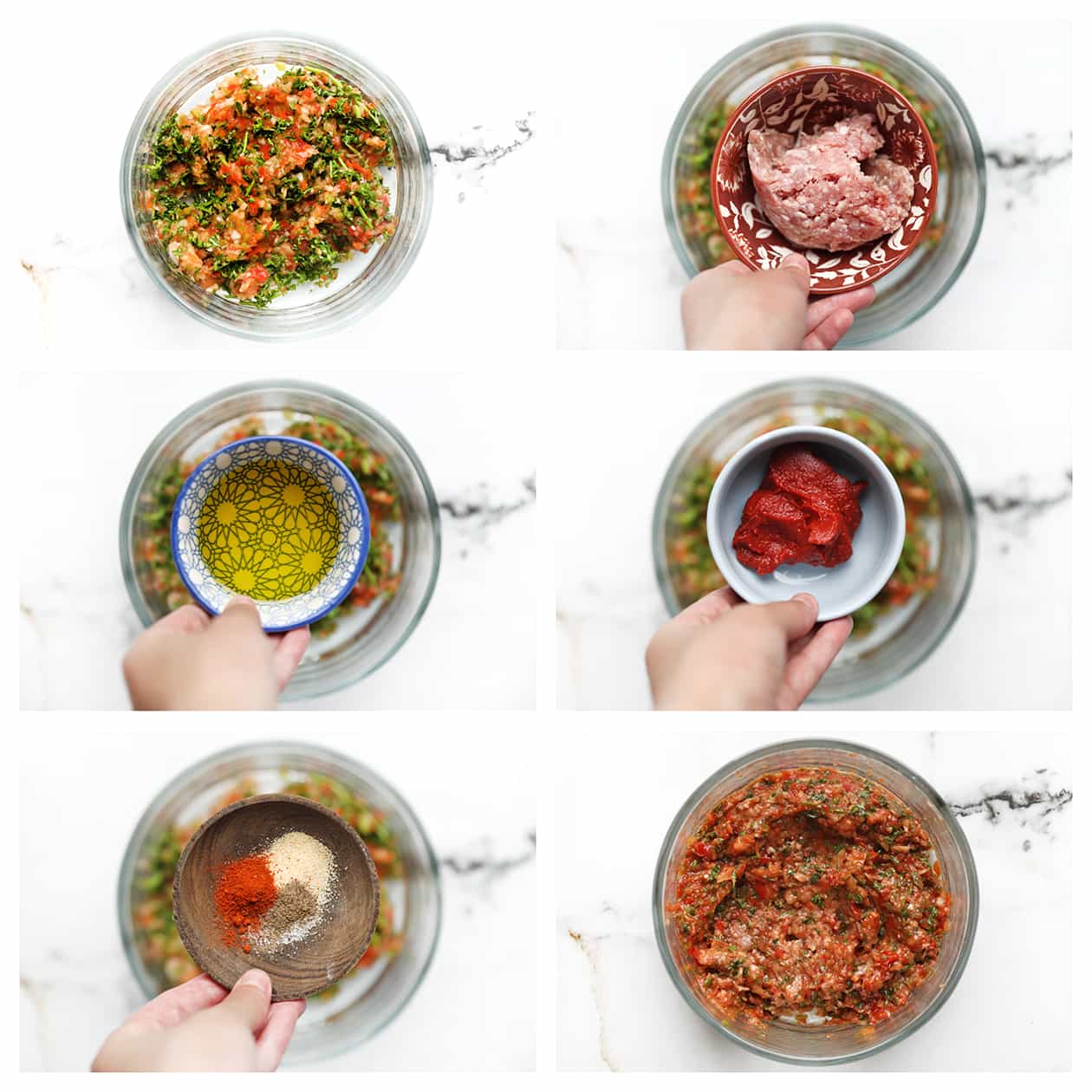 Gehaktmengsel mengen in een diepe kom