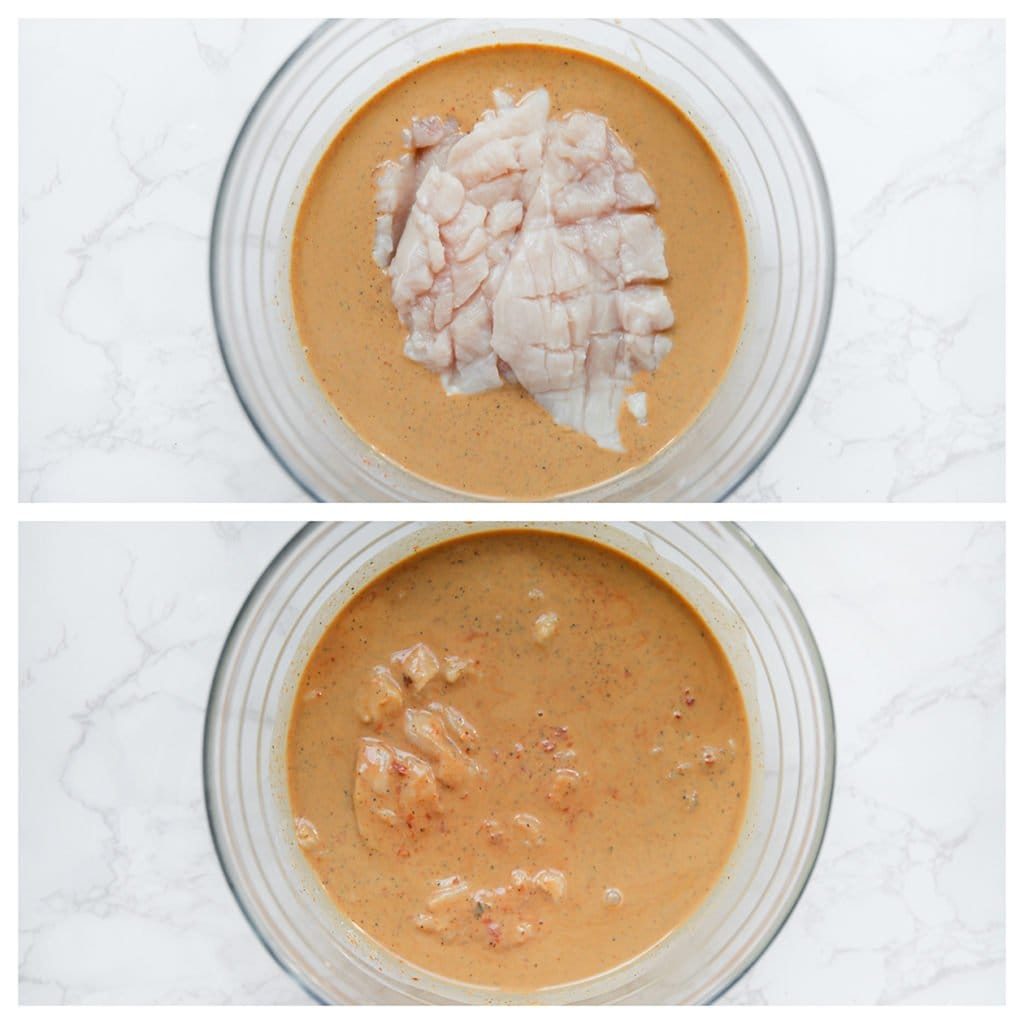 Voeg de kip toe en laat de smaken intrekken.